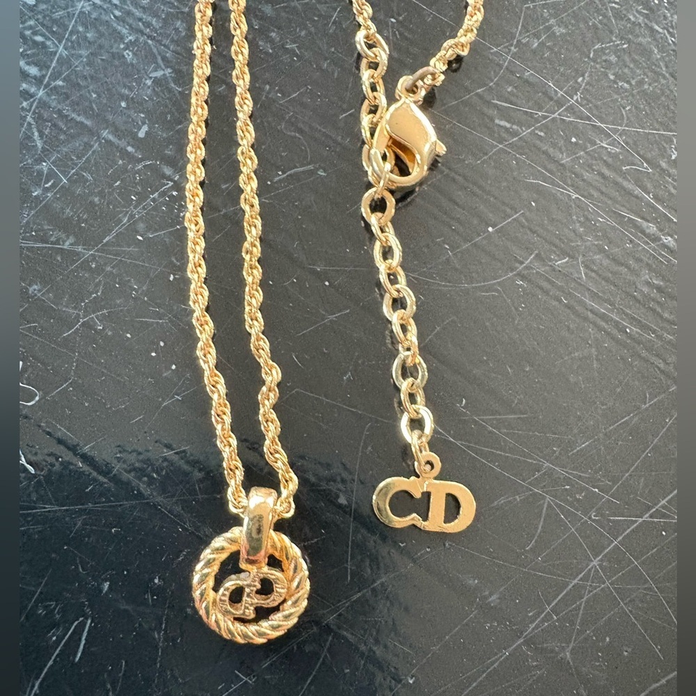 Christian Dior Vintage 'CD' Gold Plated Pendant Necklace